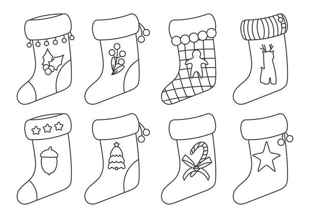 Glyph Рождественский носок Санта ботинок векторный набор - Вектор,изображение