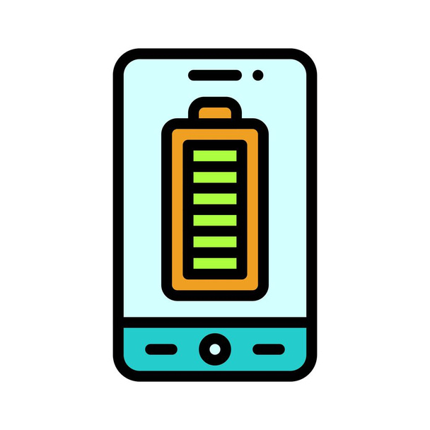 Полная иконка батареи, векторная иллюстрация мобильного приложения - Вектор,изображение