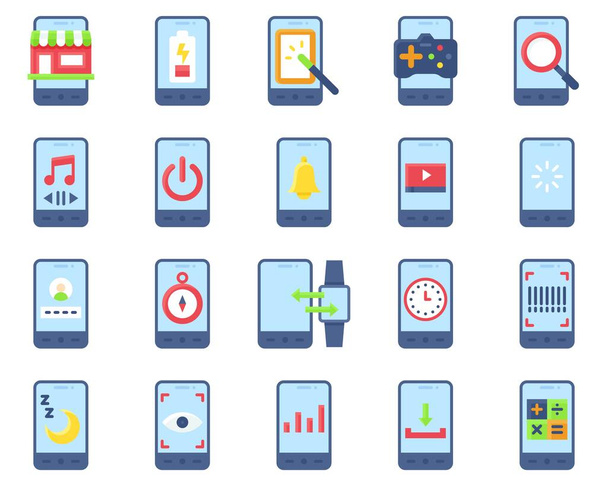 Set di icone per applicazioni mobili 3, illustrazione vettoriale stye piatta - Vettoriali, immagini