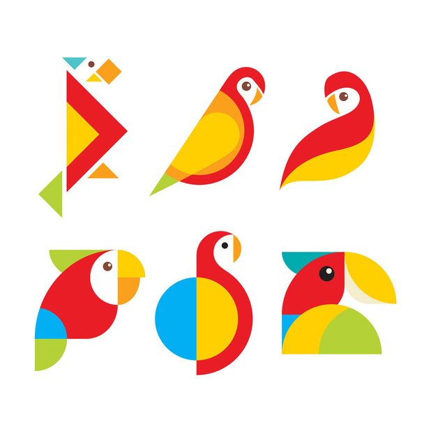 Papagaio amor pássaro logotipo ícone símbolo conjunto - Vetor, Imagem