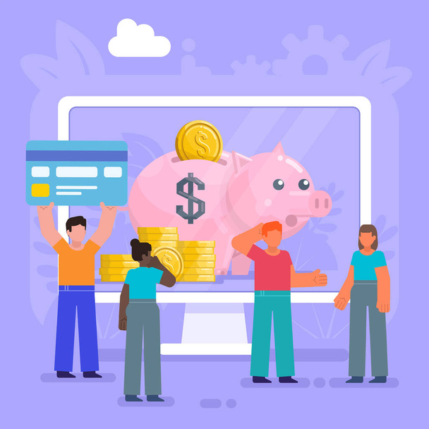 Online payment, e-wallet concept. Group of people stand near big screen with web payment app. Modern vector illustration - Vector, Image