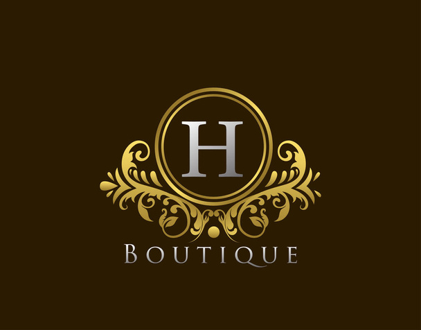 Luxus Boutique levél H logó. Vintage Golden jelvény design vektor. - Vektor, kép