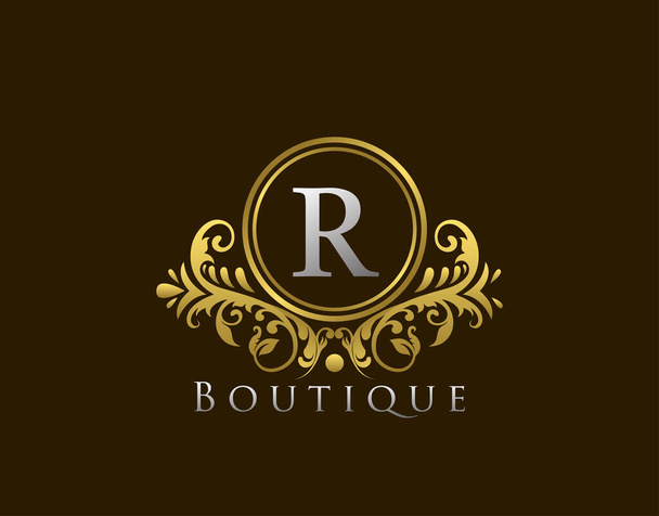 Luxus Boutique Letter R Logo. Vintage Golden jelvény design vektor. - Vektor, kép