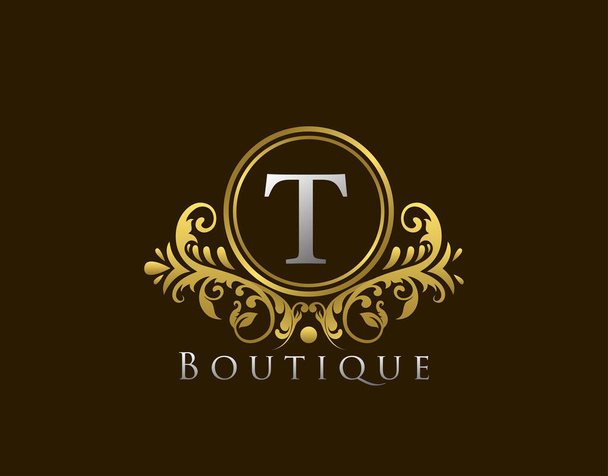 Luxe Boutique Letter T Logo. Vintage gouden badge ontwerp vector. - Vector, afbeelding