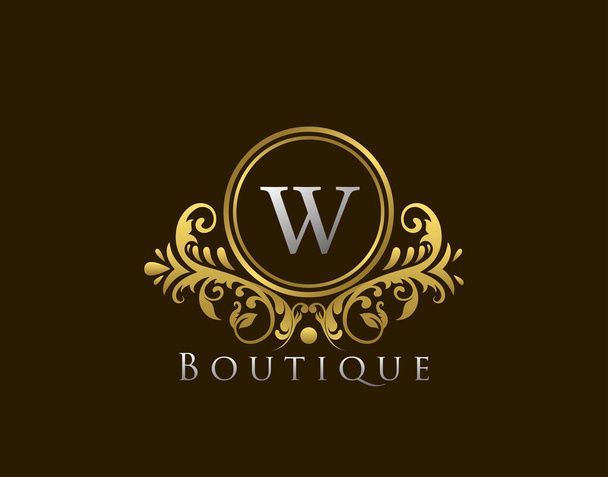 Luxury Boutique Letter W Logo. Vintage Golden Badge Design Vector. - Vector, Image