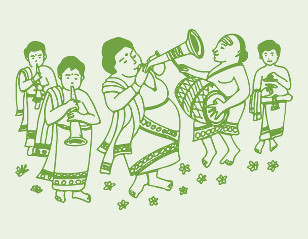 Rysunek lub szkic indyjskiego tradycyjnego wesela Baja Music Set lub instrumentów muzycznych z muzykami Edytowalny zarys ilustracji - Wektor, obraz