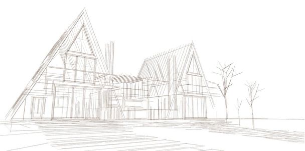 schizzo architettonico casa a schiera 3d illustrazione - Foto, immagini