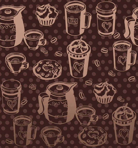 Naadloos patroon met kopjes thee en koffie, Patroon. Hoge kwaliteit illustratie - Foto, afbeelding