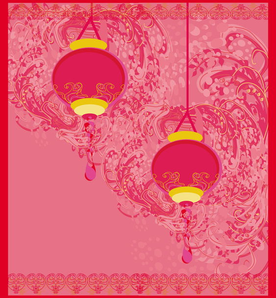 Chinese New Year with lanterns card - Wektor, obraz