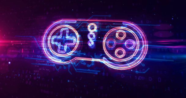 Gaming pad symbool, esport, video controller, 5g spel en cyber sport. Futuristisch abstract concept 3d weergave illustratie. - Foto, afbeelding