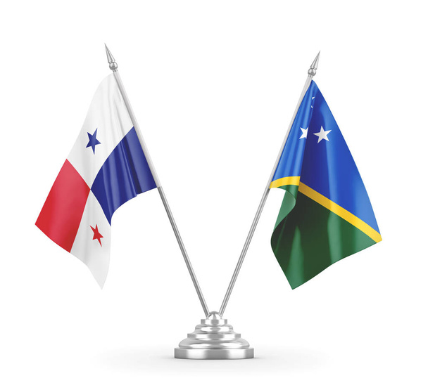 Bandiere da tavolo Isole Salomone e Panama isolate su rendering 3D bianco - Foto, immagini
