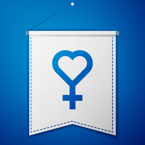 Niebieski symbol płci żeńskiej ikona izolowana na niebieskim tle. Symbol Wenus. Symbol żeńskiego organizmu lub kobiety. Biały wzór. Wektor. - Wektor, obraz