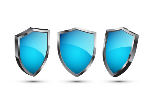 Vector illustration of a blue shield in a different views - Vector, Image