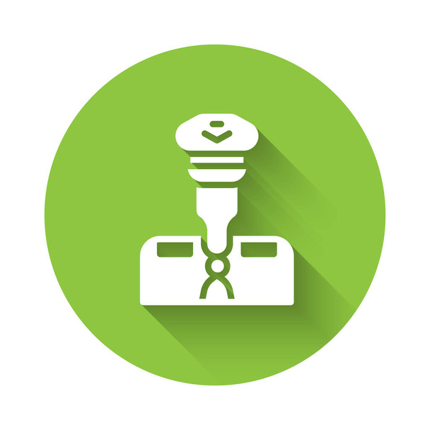 White Pilot icon isolated with long shadow. Green circle button. Vector. - Vector, Image