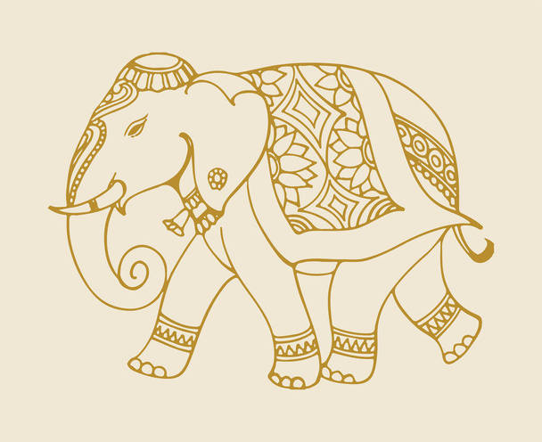 Desenho ou Esboço do Noivo sentado acima da ilustração decorada Elephant Editable Outline. Rei acima do elefante durante Jamboo Savari Mysore Dasara - Vetor, Imagem