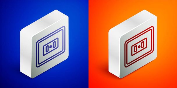 Isometric line Electrical outlet icon isolated on blue and orange background. Power socket. Rosette symbol. Silver square button. Vector. - Vector, Image