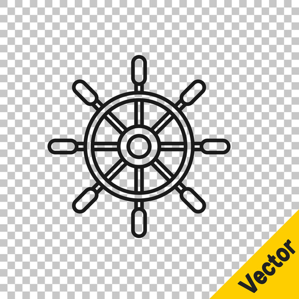 Черная линия Корабль рулевое колесо значок изолирован на прозрачном фоне. Вектор. - Вектор,изображение