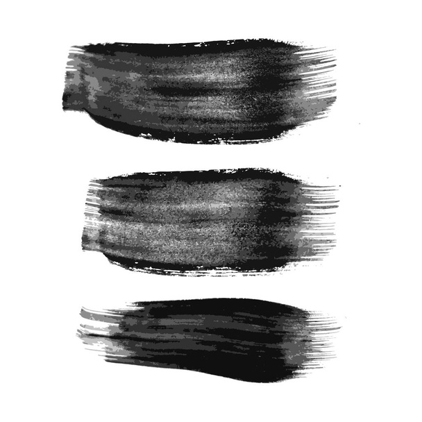 Set di tre pennellate nere. Macchie d'inchiostro disegnate a mano isolate su sfondo bianco. Illustrazione vettoriale - Vettoriali, immagini