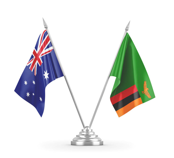 Zambia i Australia table flagi izolowane na białym renderingu 3D - Zdjęcie, obraz