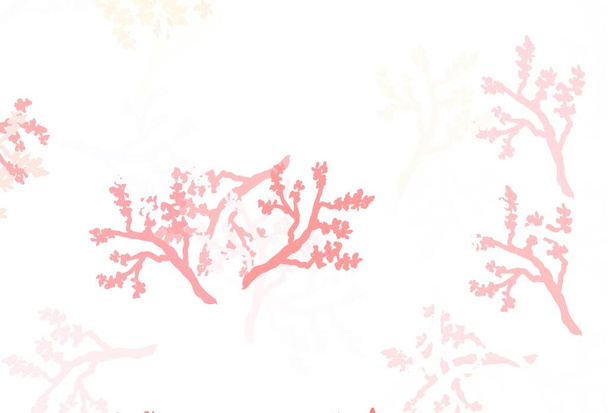 Modello astratto vettoriale rosso chiaro con sakura. Illustrazione con scarabocchi su modello astratto. Disegno dipinto a mano per web, opuscoli. - Vettoriali, immagini
