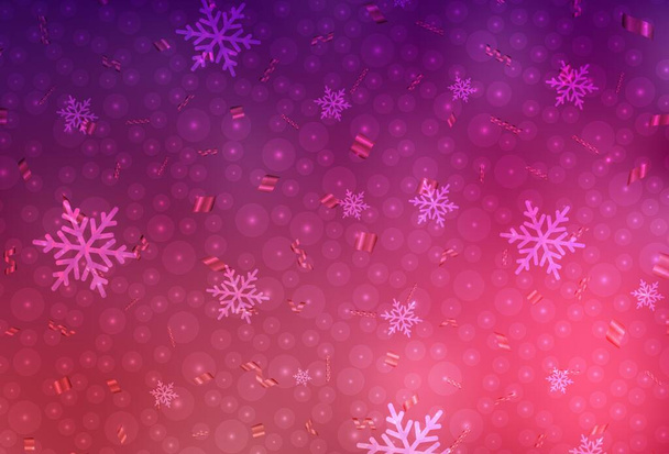Dark Purple, diseño vectorial rosa en el estilo de Año Nuevo. Ilustración con gradiente bolas de Navidad, copos de nieve. Patrón para folletos, folletos de educación. - Vector, imagen