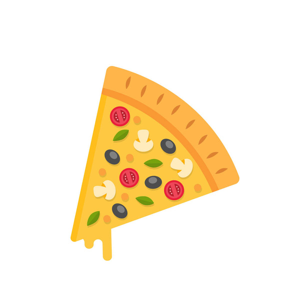 Kawałek pizzy izolowany na białym tle. Pizza w płaskim stylu. Włoskie jedzenie. Zasoby wektora - Wektor, obraz