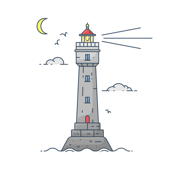 Moon lighthouse on island in middle of sea - Vector, Image