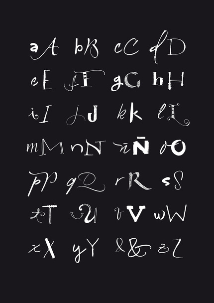 kalligrafische handgeschreven hoofdletters en kleine letters zwart en whit - Vector, afbeelding