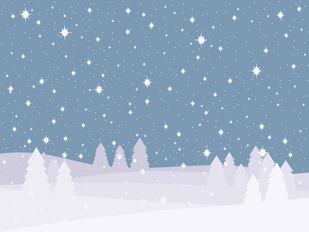 Paisagem de inverno com queda de neve e árvore de Natal em estilo minimalista. Decoração de Boho para impressões, cartazes e design de interiores. Decoração moderna de meados do século. Ilustração vetorial - Vetor, Imagem