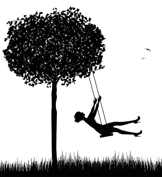 Woman silhouette on swing - Vector, Image