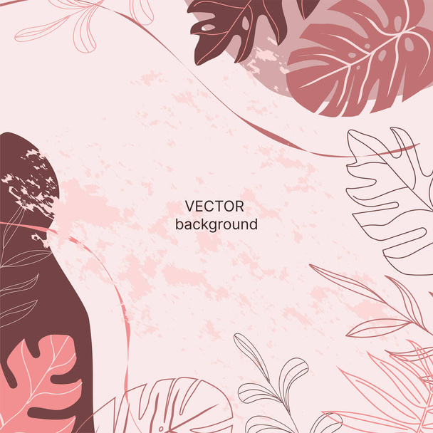 Design Monochrom farbigen tropischen Hintergrund. Plakat mit Monstera und Palmblättern. Für soziale Medien, Print, Verkauf, Postkarten. Vektor - Vektor, Bild