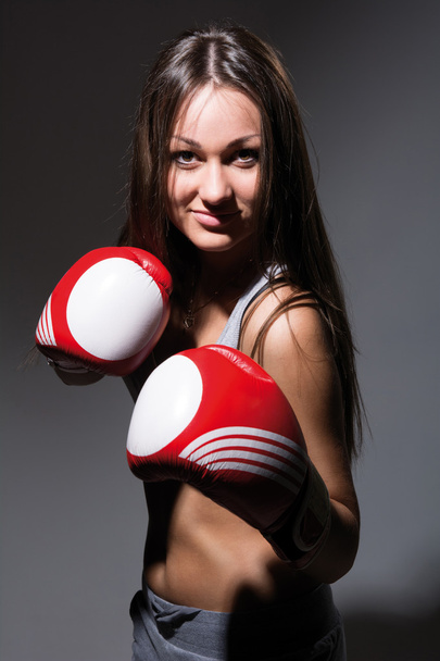 Beautiful smiling boxing girl, fitness - Foto, Imagem