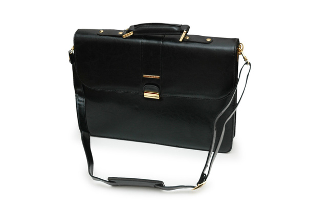 Black leather briefcase isolated on the white - Photo, Image