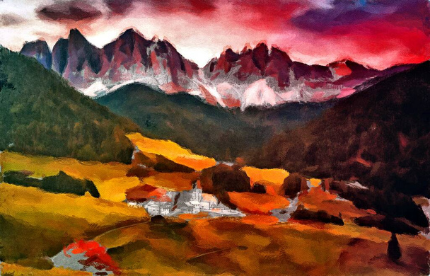 Dağ köyü Renkli dijital sanat eserleri - Fotoğraf, Görsel