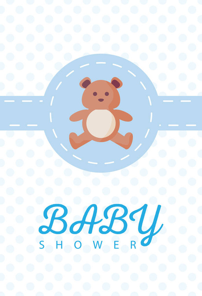 bambino doccia card simpatico orso giocattolo del bambino e carta lettering - Vettoriali, immagini