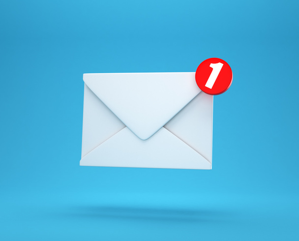 Gelen kutusundaki bir yeni e- posta iletisi mavi arkaplanda izole edilmiş ve 3D gölgelendirilmiş - Fotoğraf, Görsel
