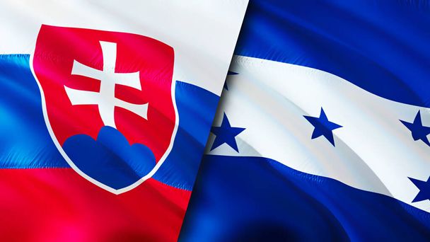 Slovakia and Honduras flags. 3D Waving flag design. Slovakia Honduras flag, picture, wallpaper. Slovakia vs Honduras image,3D rendering. Slovakia Honduras relations alliance and Trade,travel,touris - Photo, Image