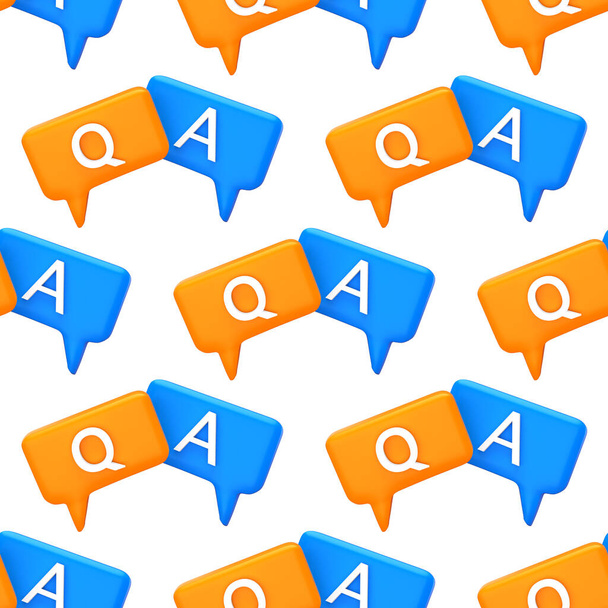 Seamless pattern Question and Answer Bubble Speech minimal concept. Cartoon 3d QA chat bubble illustration. 3d render - Photo, Image