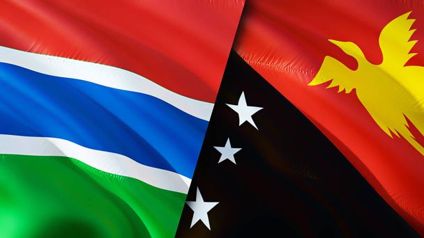 Gambiya ve Papua Yeni Gine bayrakları. 3 boyutlu dalgalanan bayrak tasarımı. Gambiya Papua Yeni Gine bayrağı, resim, duvar kağıdı. Gambiya Papua Yeni Gine 'ye karşı, görüntü 3 boyutlu. Gambiya Papua Yeni Gine ilişkileri ittifakı - Fotoğraf, Görsel