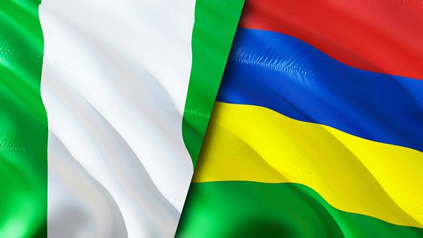 Nigeria and Mauritius flags. 3D Waving flag design. Nigeria Mauritius flag, picture, wallpaper. Nigeria vs Mauritius image,3D rendering. Nigeria Mauritius relations alliance and Trade,travel,touris - Photo, Image