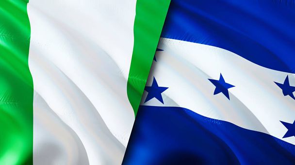 Nigeria and Honduras flags. 3D Waving flag design. Nigeria Honduras flag, picture, wallpaper. Nigeria vs Honduras image,3D rendering. Nigeria Honduras relations alliance and Trade,travel,touris - Photo, Image
