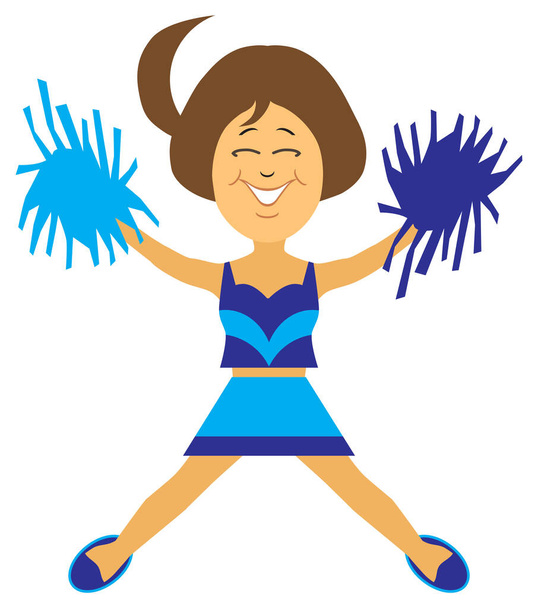 A happy flat vector cartoon cheerleader is leading a cheer - Vector, Image