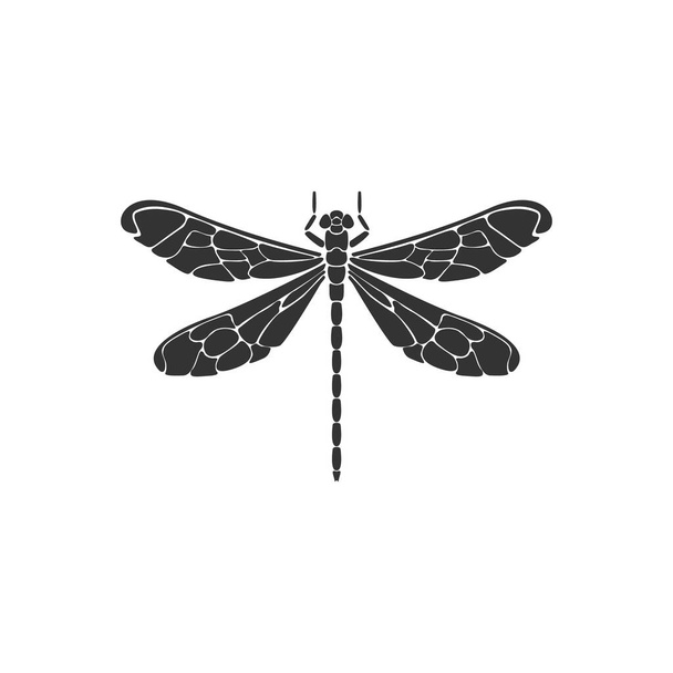 Icono de libélula. Signo de libélula negra sobre fondo blanco. Diseño plano. Icono de silueta. Ilustración vectorial - Vector, Imagen