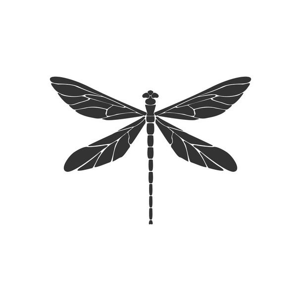 Concetto icona libellula. Segno di libellula nera su sfondo bianco. Design piatto. Icona della silhouette. Illustrazione vettoriale - Vettoriali, immagini