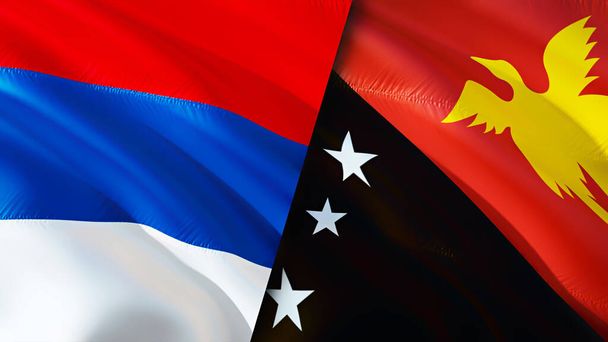 Servië en Papoea-Nieuw-Guinea. 3D Waving vlag ontwerp. Servië Papoea-Nieuw-Guinea vlag, foto, behang. Servië vs Papoea Nieuw Guinea imago, 3D weergave. Betrekkingen met Servië Papoea Nieuw Guinea - Foto, afbeelding