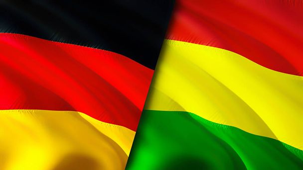Flagi Niemiec i Boliwii. Projektowanie flagi 3D. Niemcy Boliwia flaga, obraz, tapeta. Niemcy vs obraz Boliwii, renderowanie 3D. Niemcy Boliwia stosunki sojusz i handel, podróże, turystyka concep - Zdjęcie, obraz