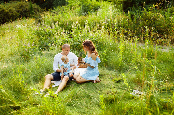 Happy young family with baby girl  on picnic in the park - Foto, immagini