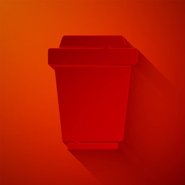 Carta tagliata Tazza di caffè per andare icona isolata su sfondo rosso. Stile cartaceo. Vettore. - Vettoriali, immagini