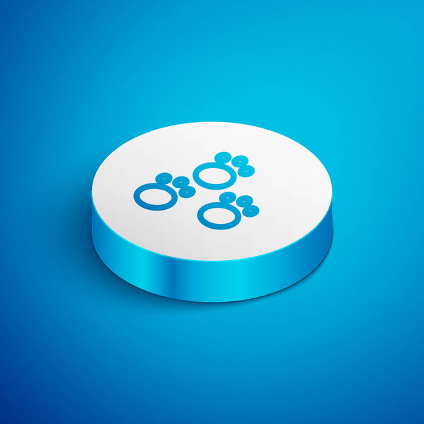 Isometric line Paw print icon isolated on blue background. Dog or cat paw print. Animal track. White circle button. Vector. - Vector, Image