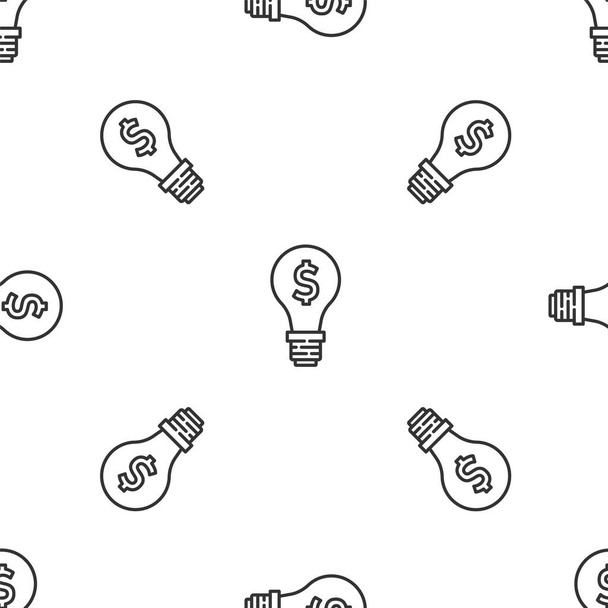 Grey line Light bulb with dollar symbol icon isolated seamless pattern on white background. Money making ideas. Fintech innovation concept.  Vector. - Vecteur, image